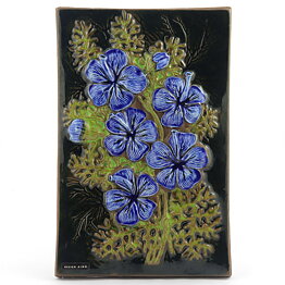 Aimo Nietosvuori (1970s) Rectangular Wall Plaque with Blue Flower Motif 30 cm #858