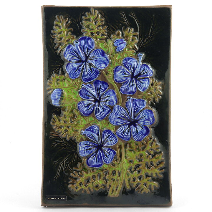 Aimo Nietosvuori (1970s) Rectangular Wall Plaque with Blue Flower Motif 30 cm #858
