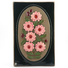 Aimo Nietosvuori (1970s) Rectangular Wall Plaque with Pink Flower Motif 34 cm #864