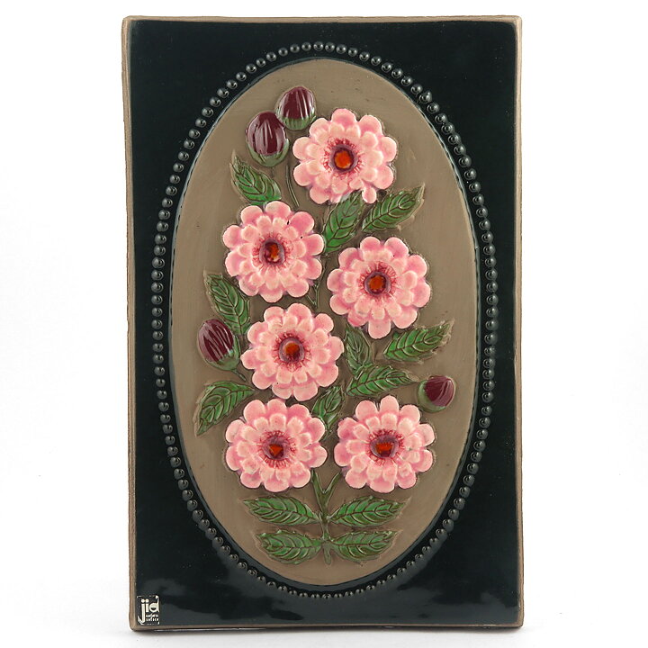 Aimo Nietosvuori (1970s) Rectangular Wall Plaque with Pink Flower Motif 34 cm #864