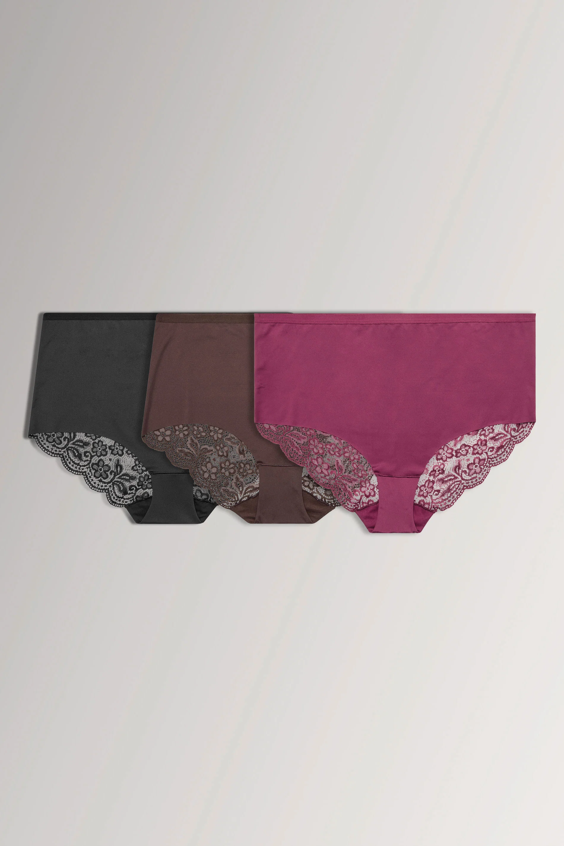 3-pack trosa med spets, burgundy/brun/svart - 5