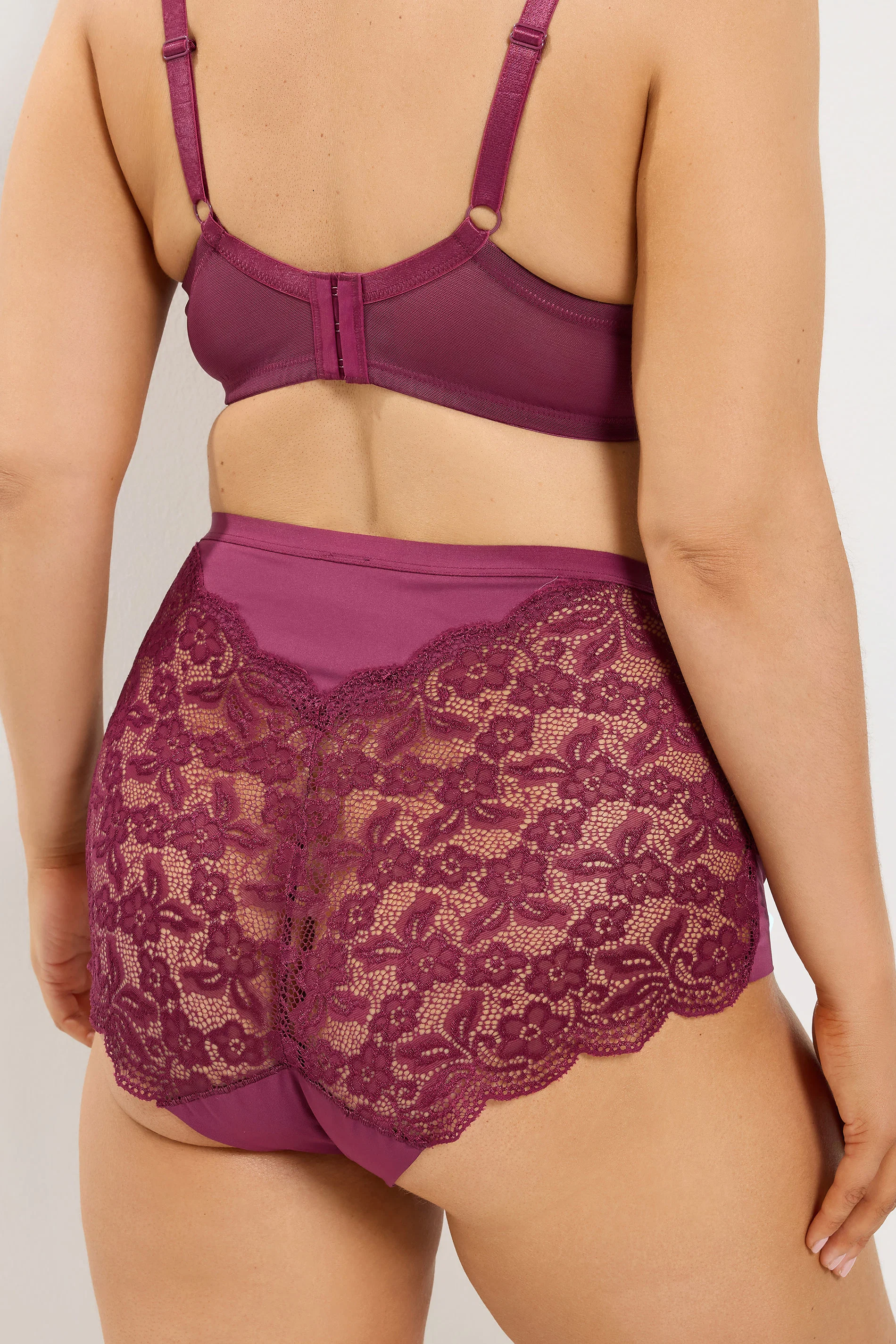 3-pack trosa med spets, burgundy/brun/svart - 3