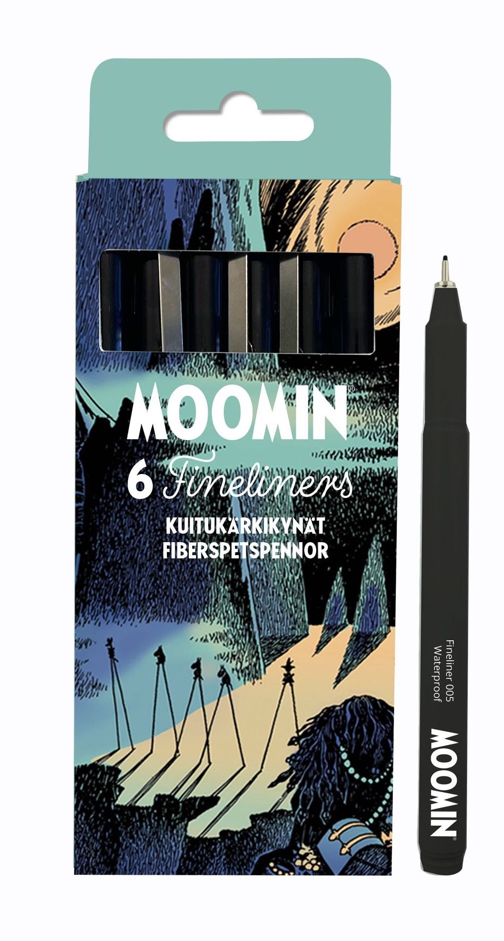 Mumin Fineliner pennor 6-pack – Svarta tuschpennor