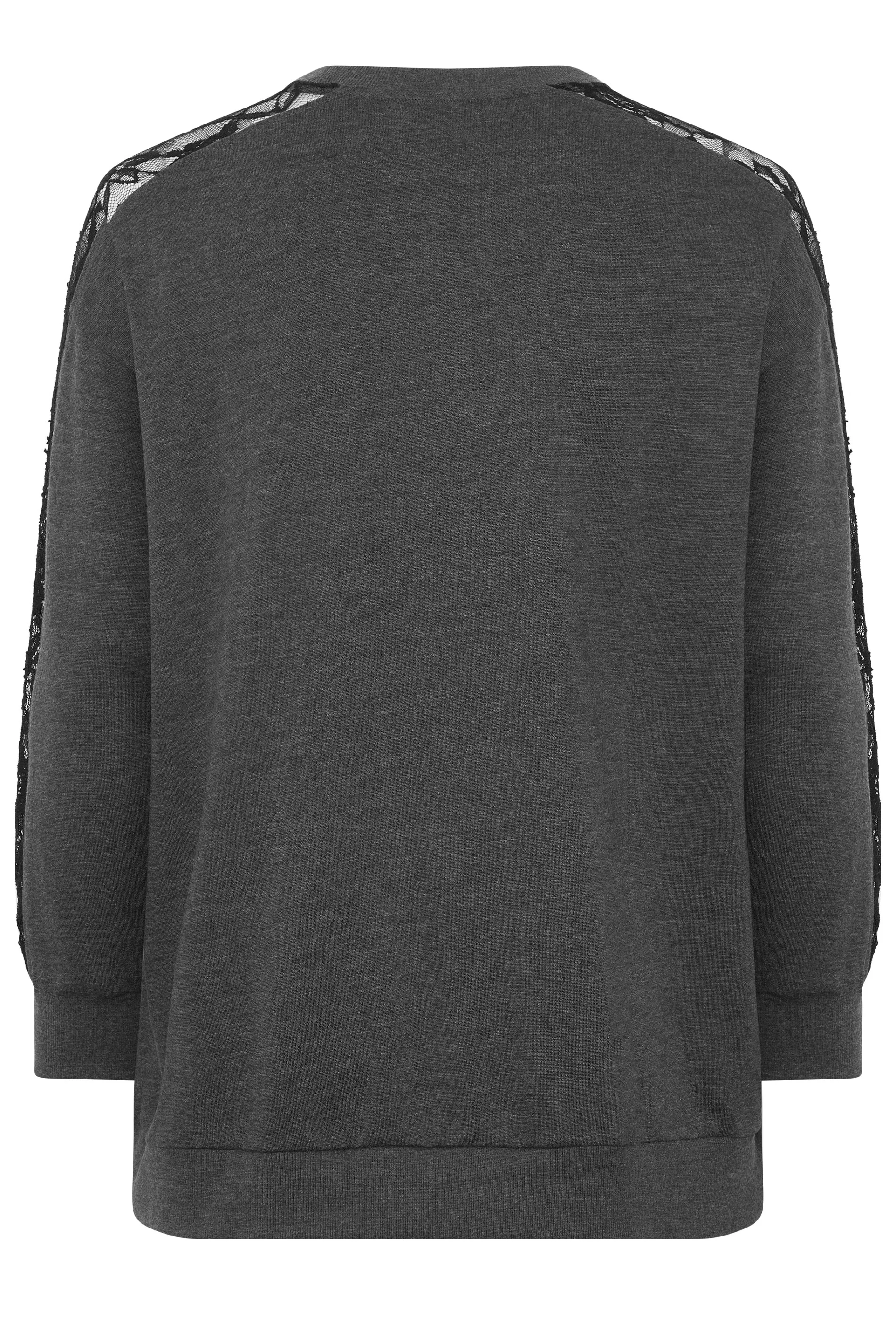 Sweatshirt med spetsdetaljer i ärmarna, grå - 6