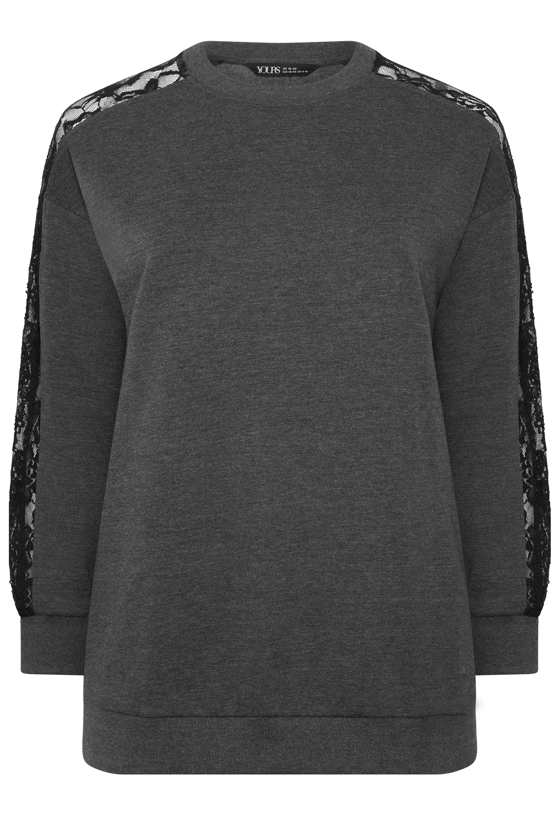 Sweatshirt med spetsdetaljer i ärmarna, grå - 5