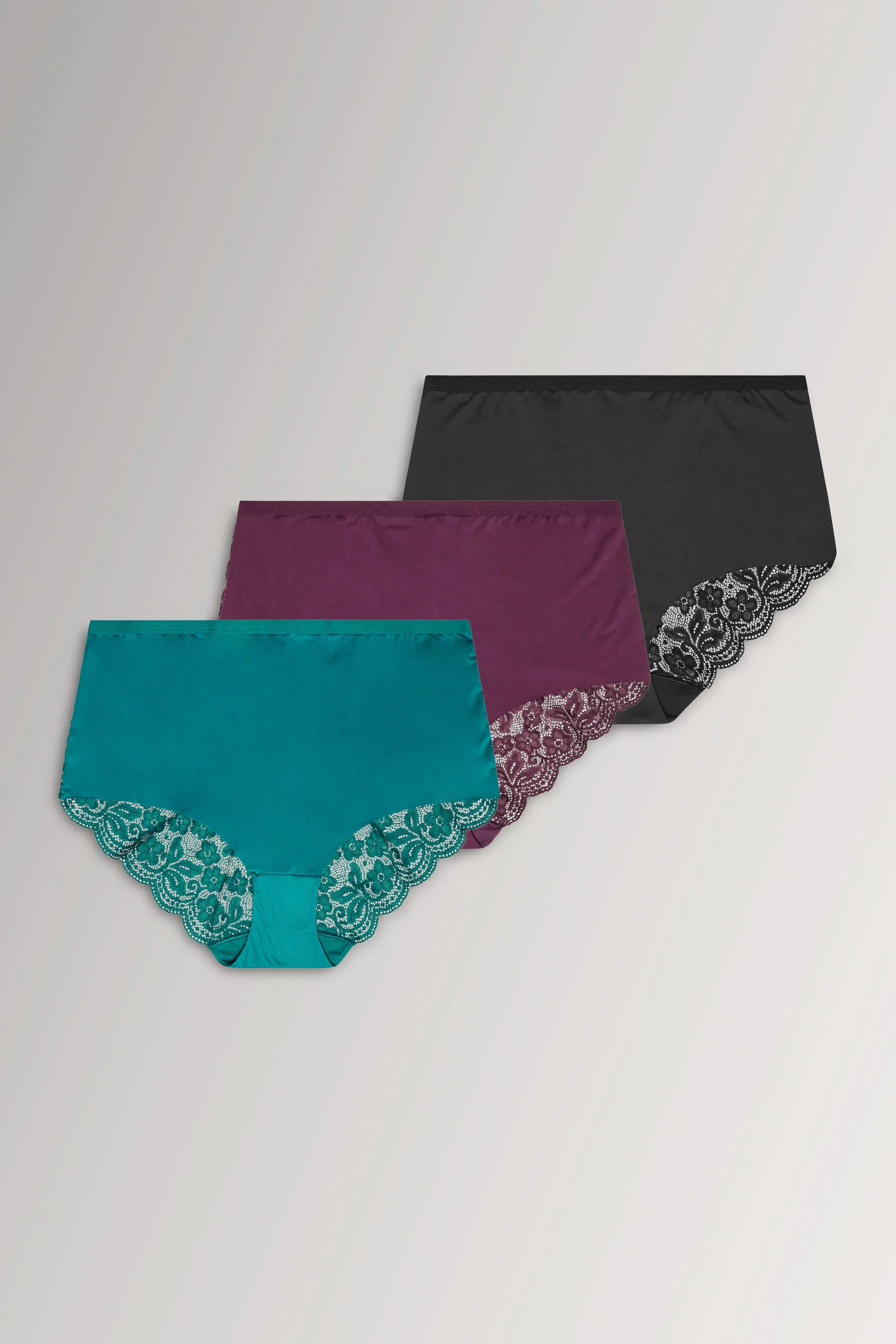 3-pack trosa med spets, grön/burgundy/svart - 3