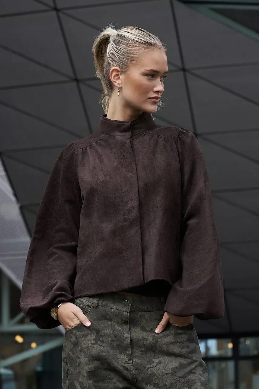 Neo Noir  - Tirsa Faux Suede Jacket Dark Brown - 5