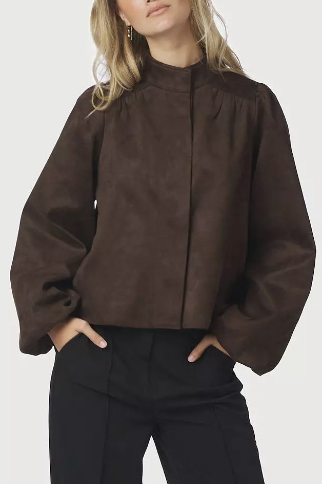 Neo Noir  - Tirsa Faux Suede Jacket Dark Brown - 3