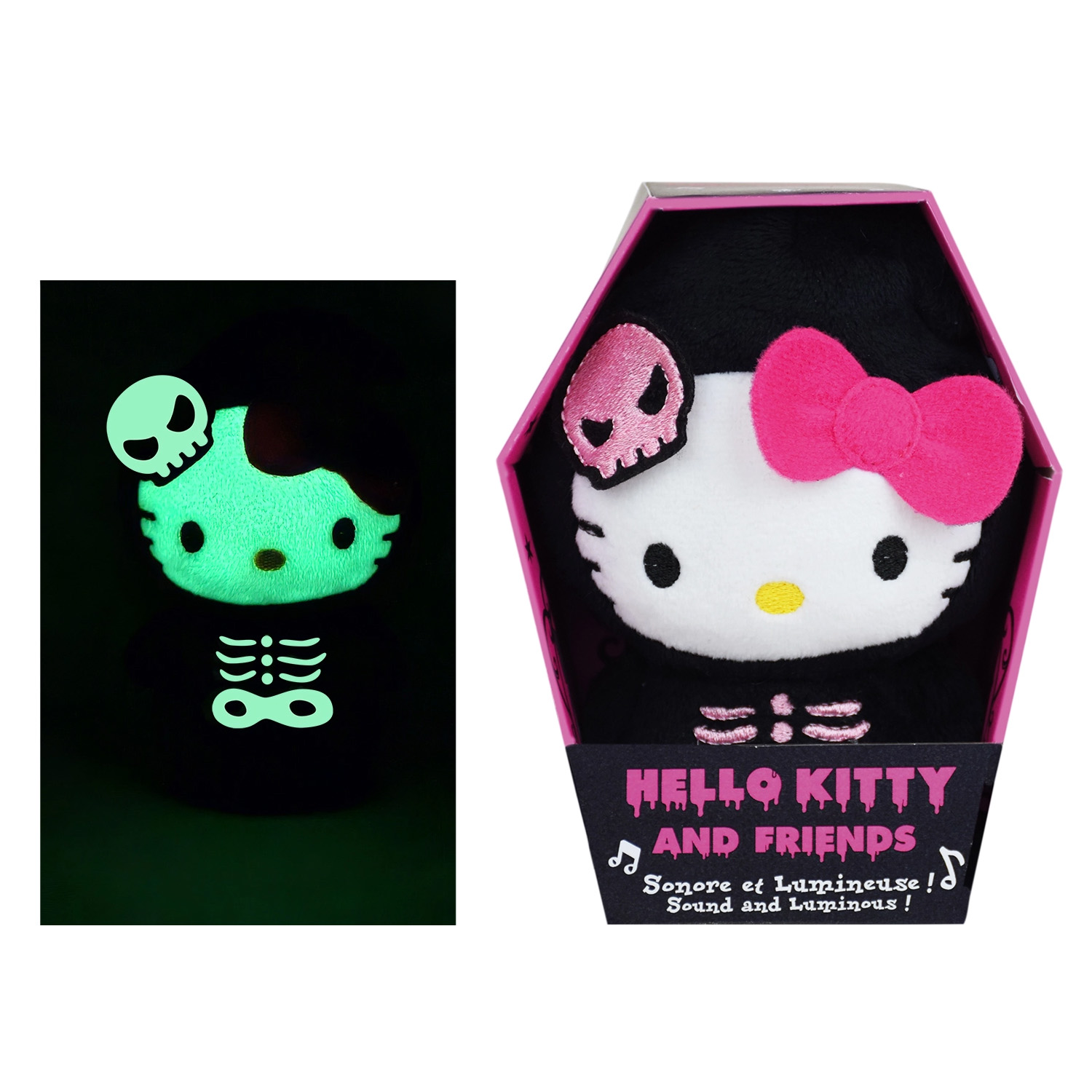 Hello Kitty Halloween Gosedjur med Ljud & Självlysande Skelett 13 cm
