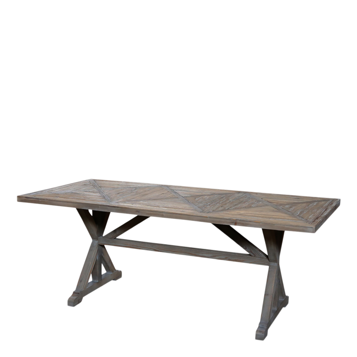Rustikt matbord i återvunnet trä 200 cm med kryssben – Chic Antique