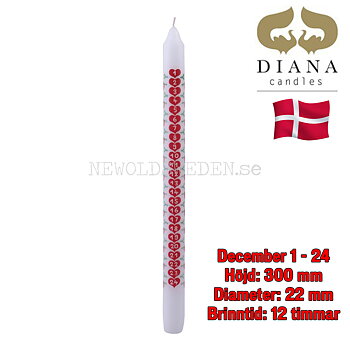KALENDERLJUS 1-24 dagar - 30 cm - Brinntid 12 timmar - Danmark