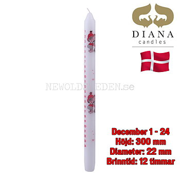 KALENDERLJUS 1-24 dagar - 30 cm - Brinntid 12 timmar - Danmark
