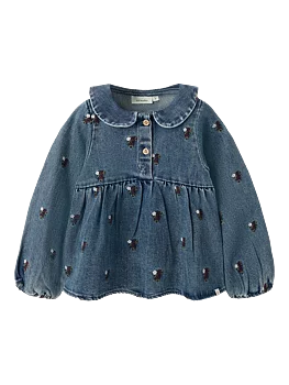 NMFROBERTA LOOSE DNM SHIRT 6288-SE LIL Dark Blue Denim FLOWER EMB