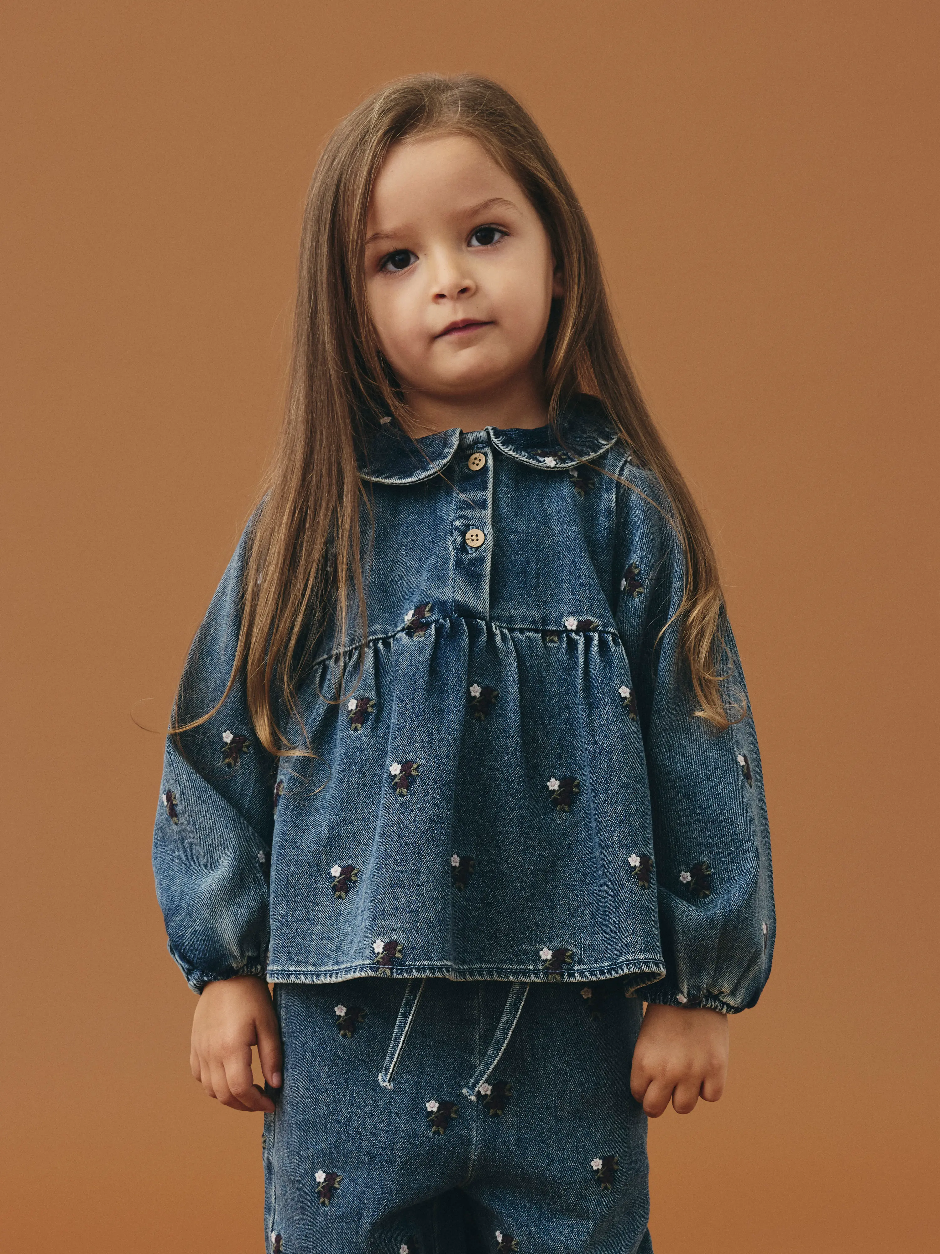 NMFROBERTA LOOSE DNM SHIRT 6288-SE LIL Dark Blue Denim FLOWER EMB - 6