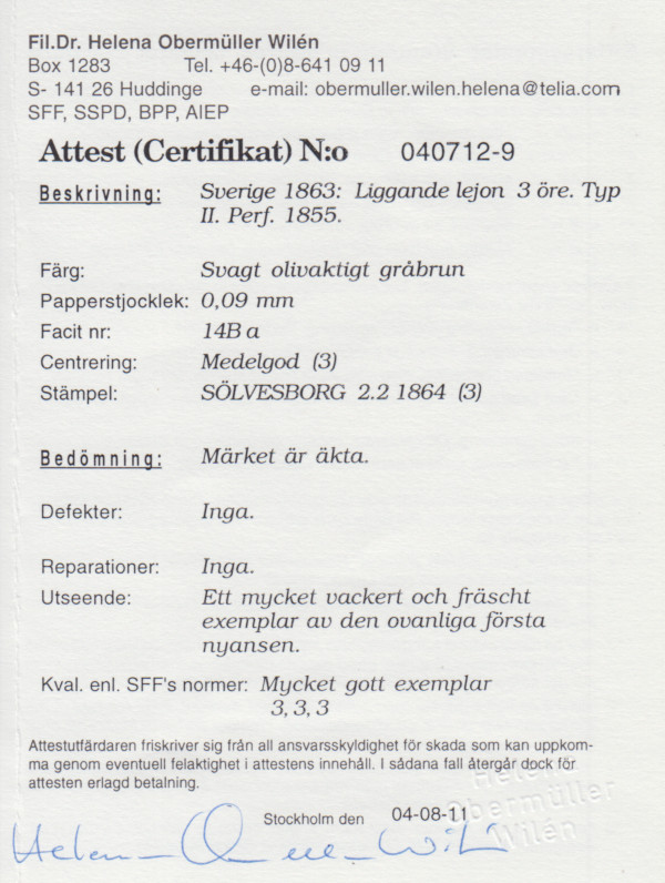 F 14Ba, 3 öre Liggande lejon ⊙ - 2
