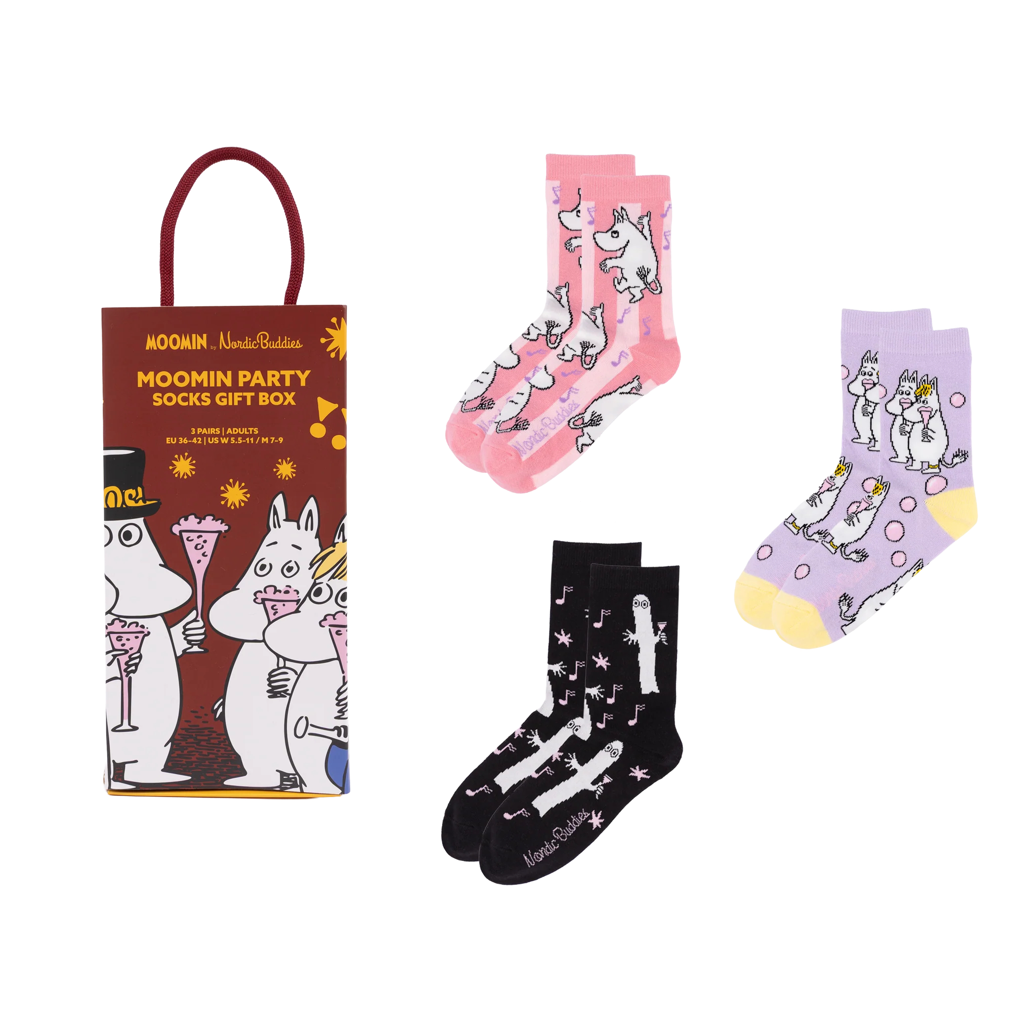  Mumin Damstrumpor i Presentförpackning - Moomin Party (Innehåller 3 par strumpor) 