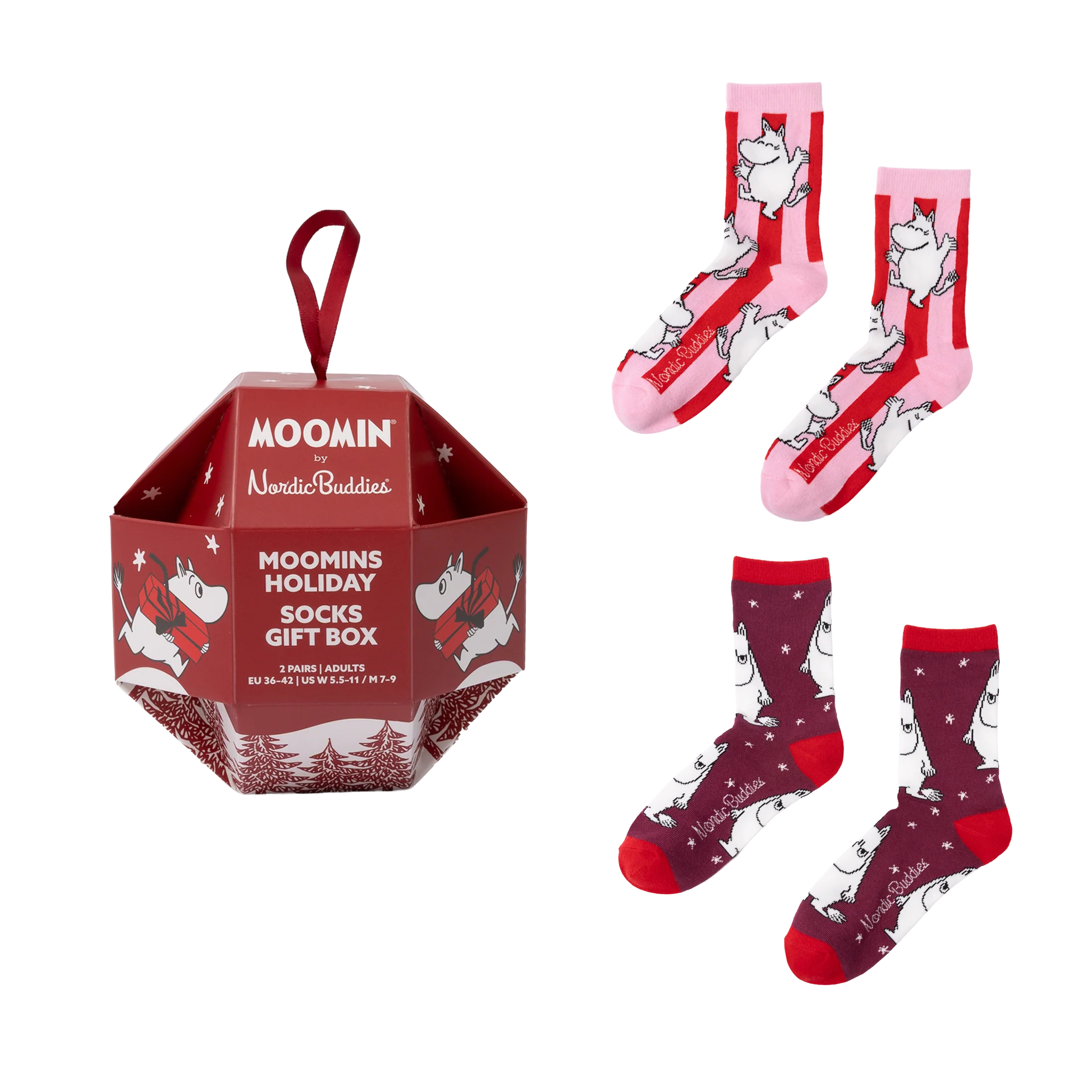  Mumin Damstrumpor i Presentförpackning - Moomin Christmas (Innehåller 2 par strumpor) 