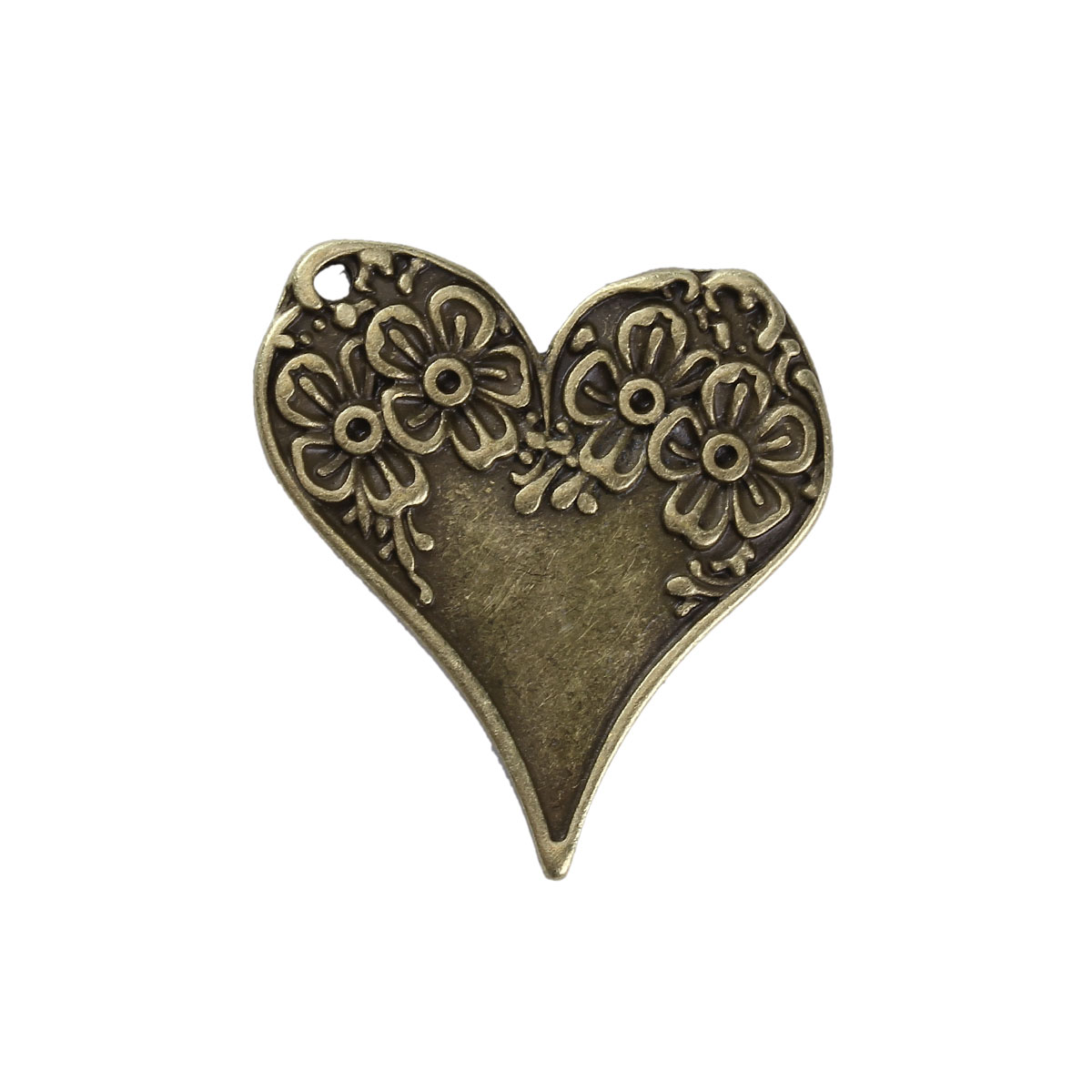 Berlock - Hjärta m blommor, Brons - 2