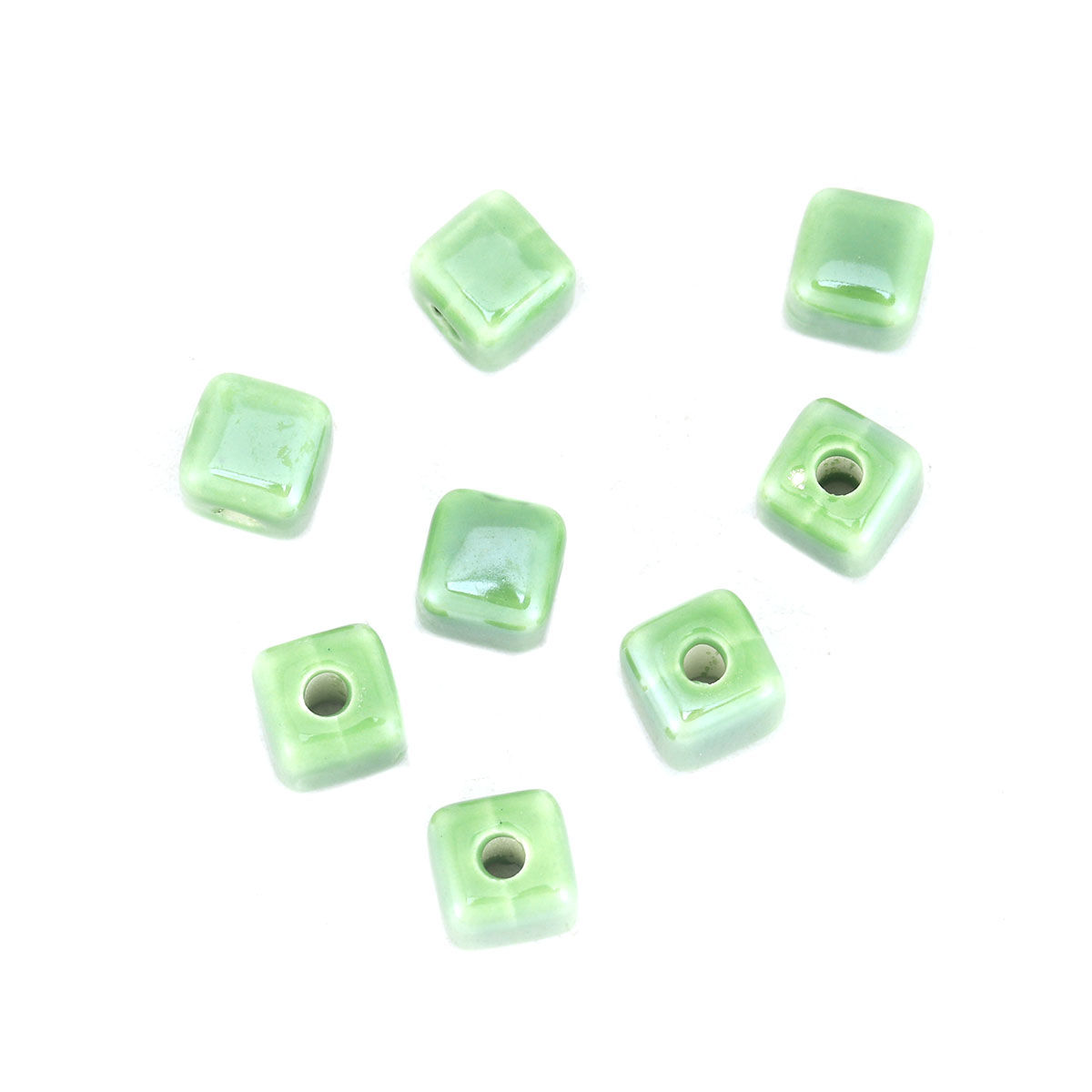 Keramikpärla, Kub, 8mm, Grön - 2