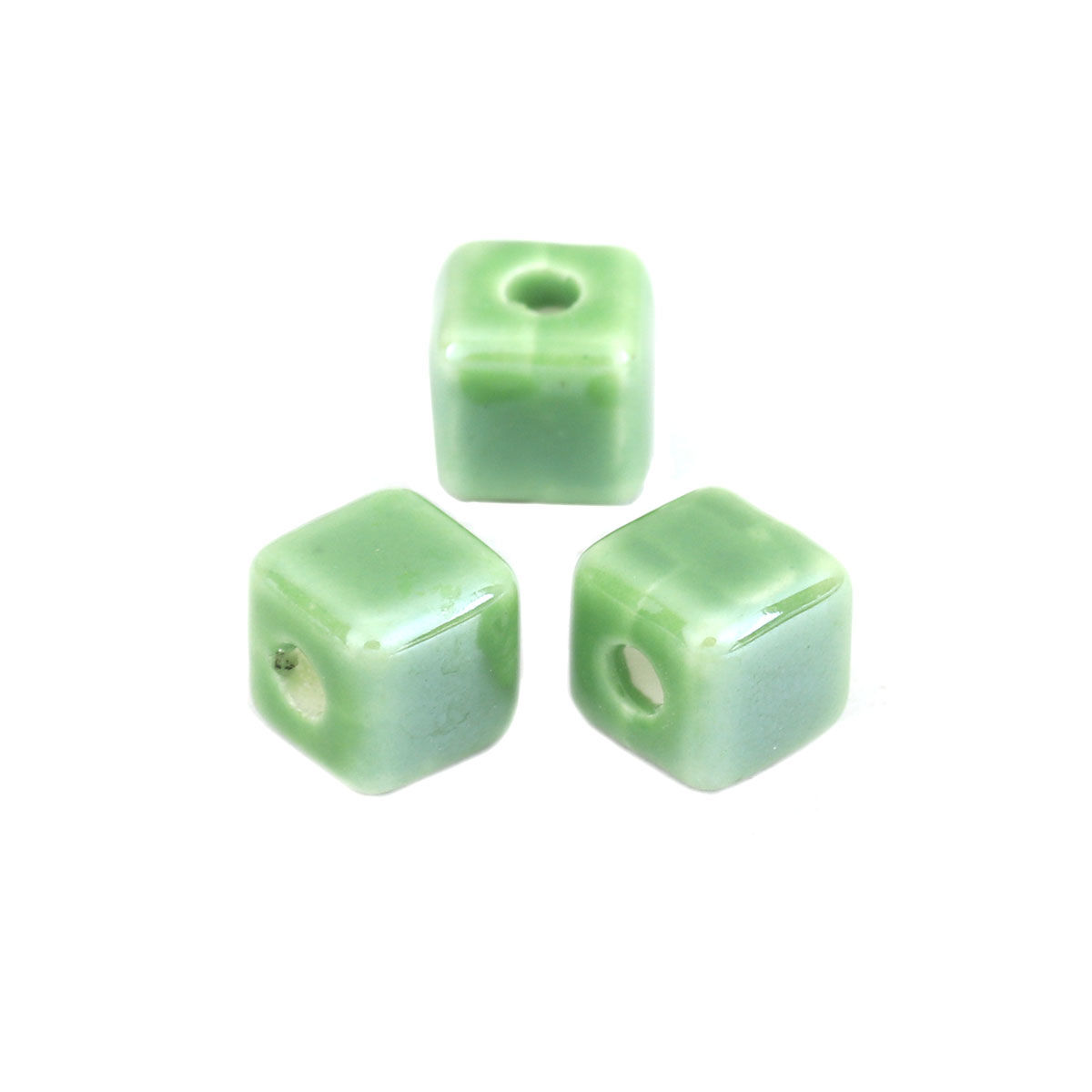 Keramikpärla, Kub, 8mm, Grön