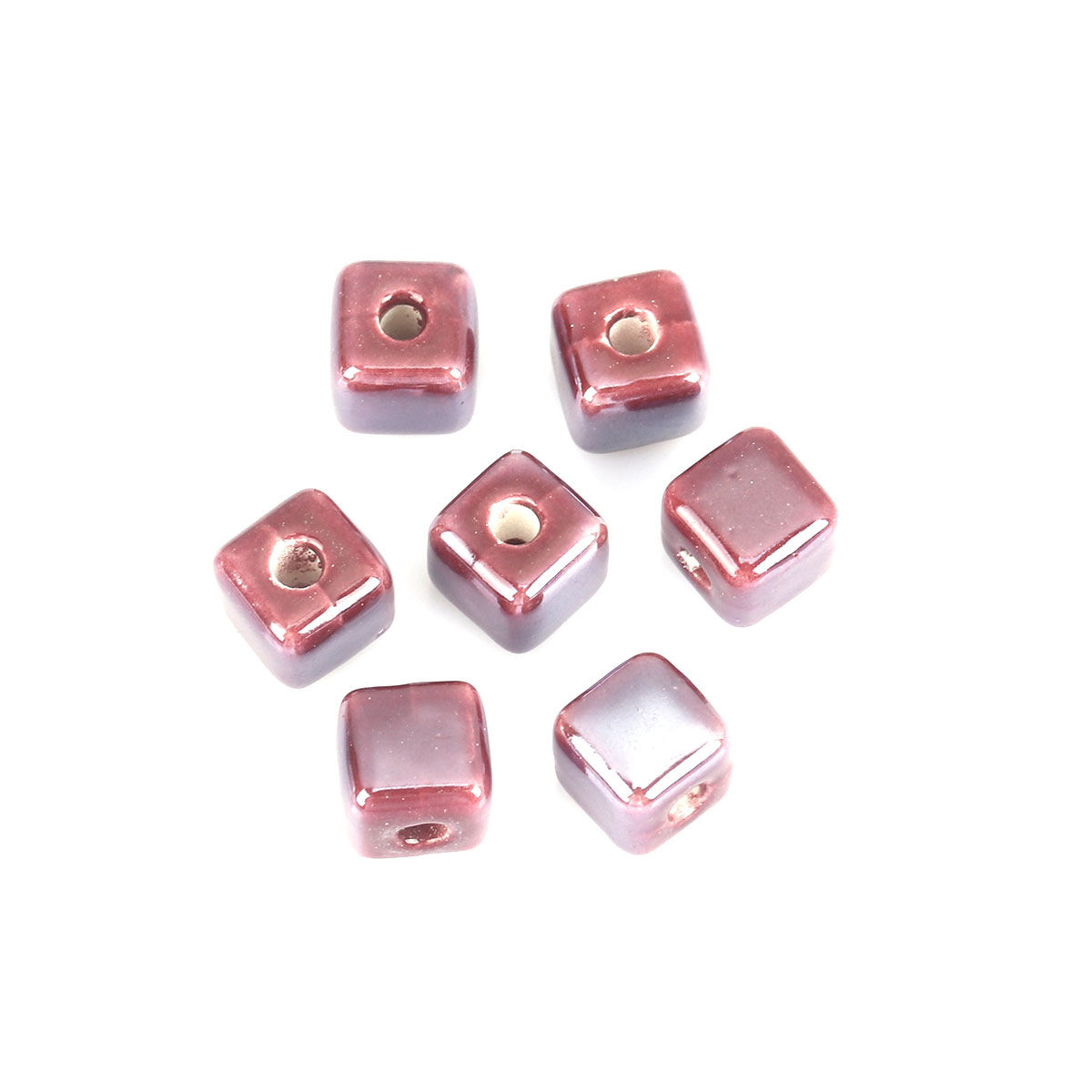 Keramikpärla, Kub, 8mm, Lilabrun - 2