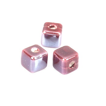 Keramikpärla, Kub, 8mm, Lilabrun