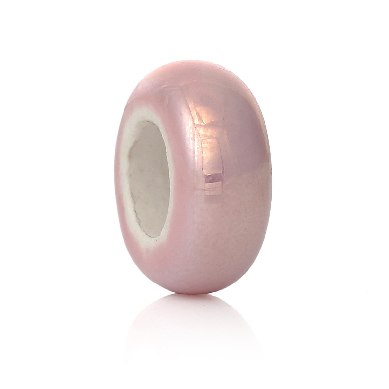 Ormlänk/ Keramikpärla, Rund, 14mm Rosa - 2