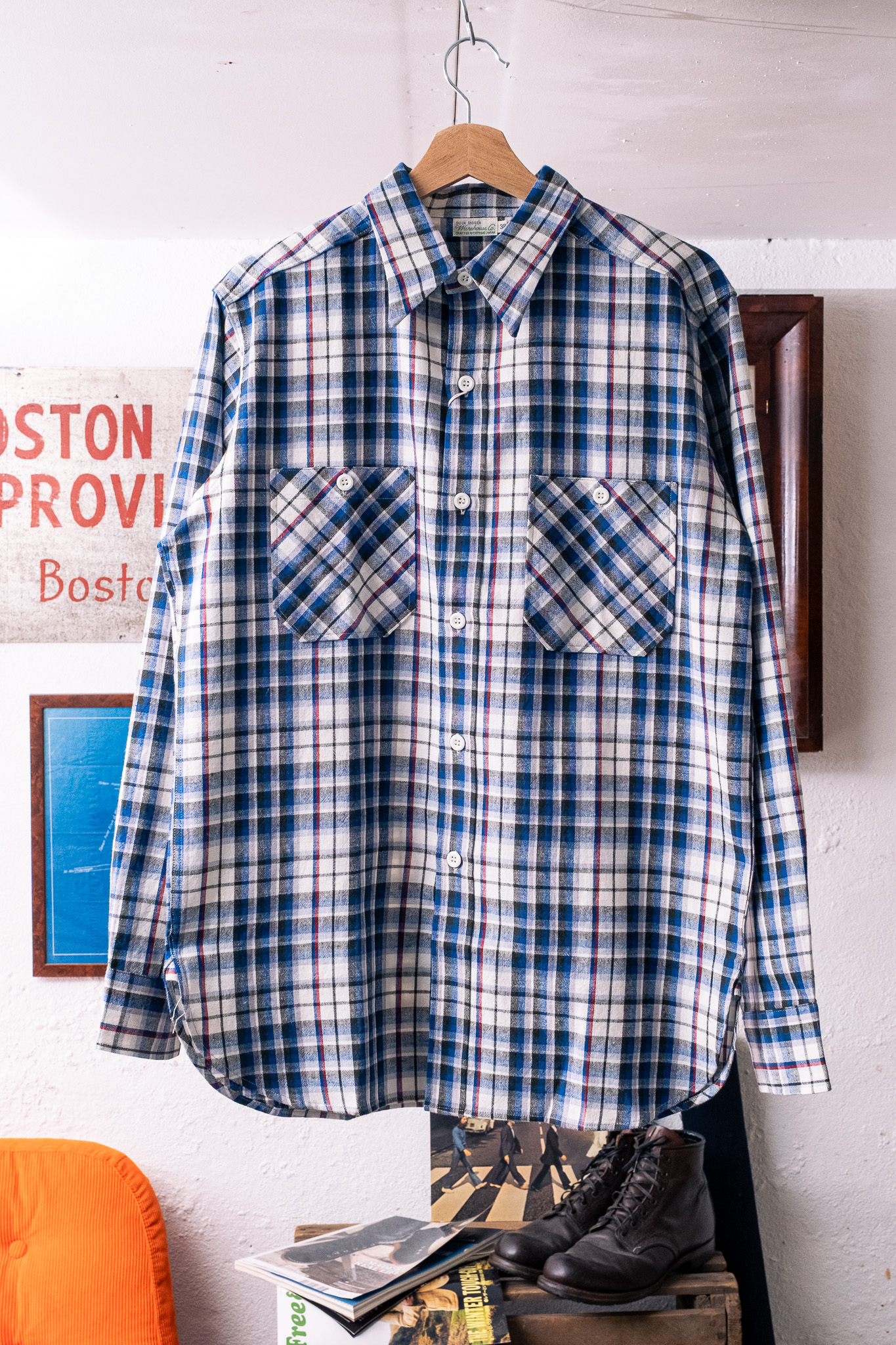 Warehouse & Co - Long Sleeve Checked Work Shirt Pattern B Blue