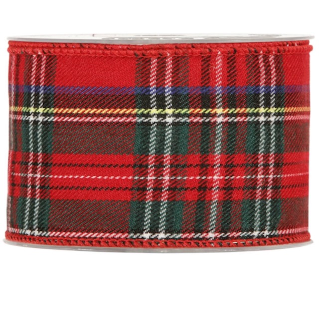 JULBAND "TARTAN" 63 mm Rödrutigt dekorband