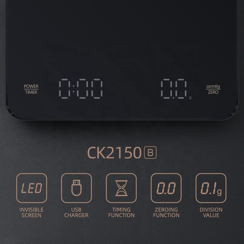 Kompakt våg med timer - Självkalibrerande Digitalvåg LED USB-C laddkabel - 0,1g-3000g - 2