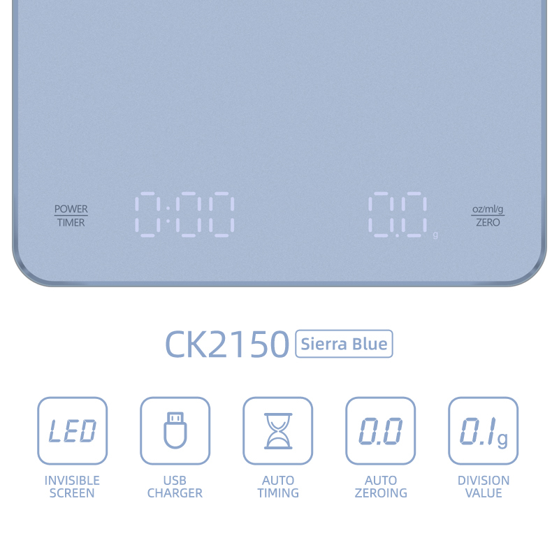 Kompakt våg med timer - Självkalibrerande Digitalvåg LED USB-C laddkabel - 0,1g-3000g - Blue - 2