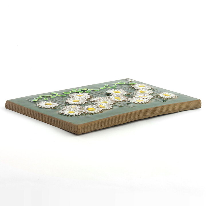 Aimo Nietosvuori (1970s) Green Wall Plaque with Colorful Ox-Eye Daisy Motif 24 cm #836
