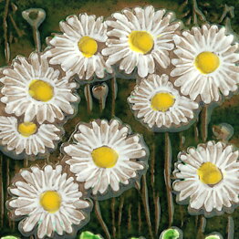 Aimo Nietosvuori (1970s) Green Wall Plaque with Colorful Ox-Eye Daisy Motif 24 cm #836