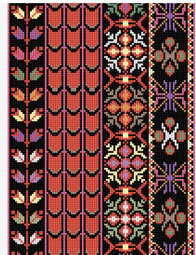 Tatreez Geometric pattern  Embroidery Free Pattern  when purchase of four skeins of DMC skeins 