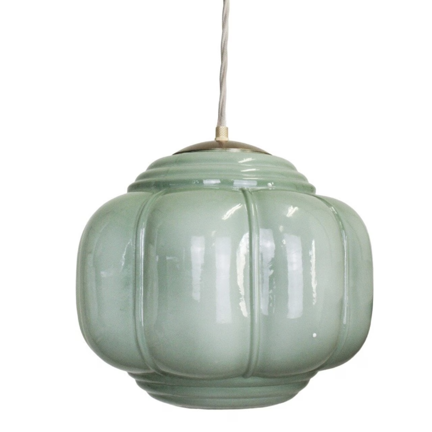 Taklampa grön opalglas, mässing - 2
