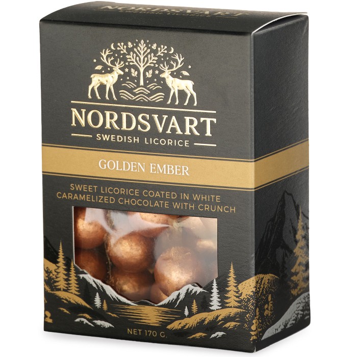 Nordsvart - Golden Ember Chocolate Coated Sweet Licorice with Crunch