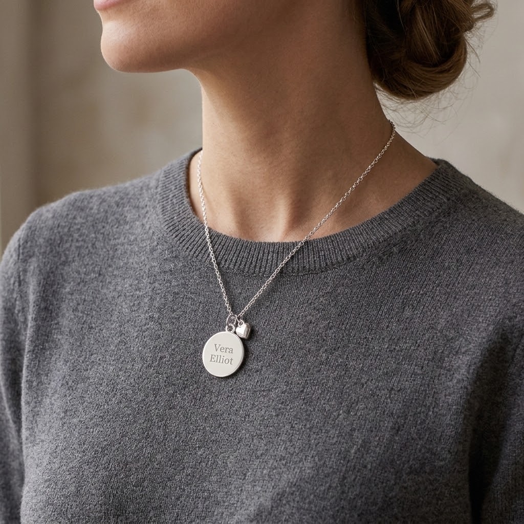 Coin med berlock, Halsband med gravyr - Silver - 3