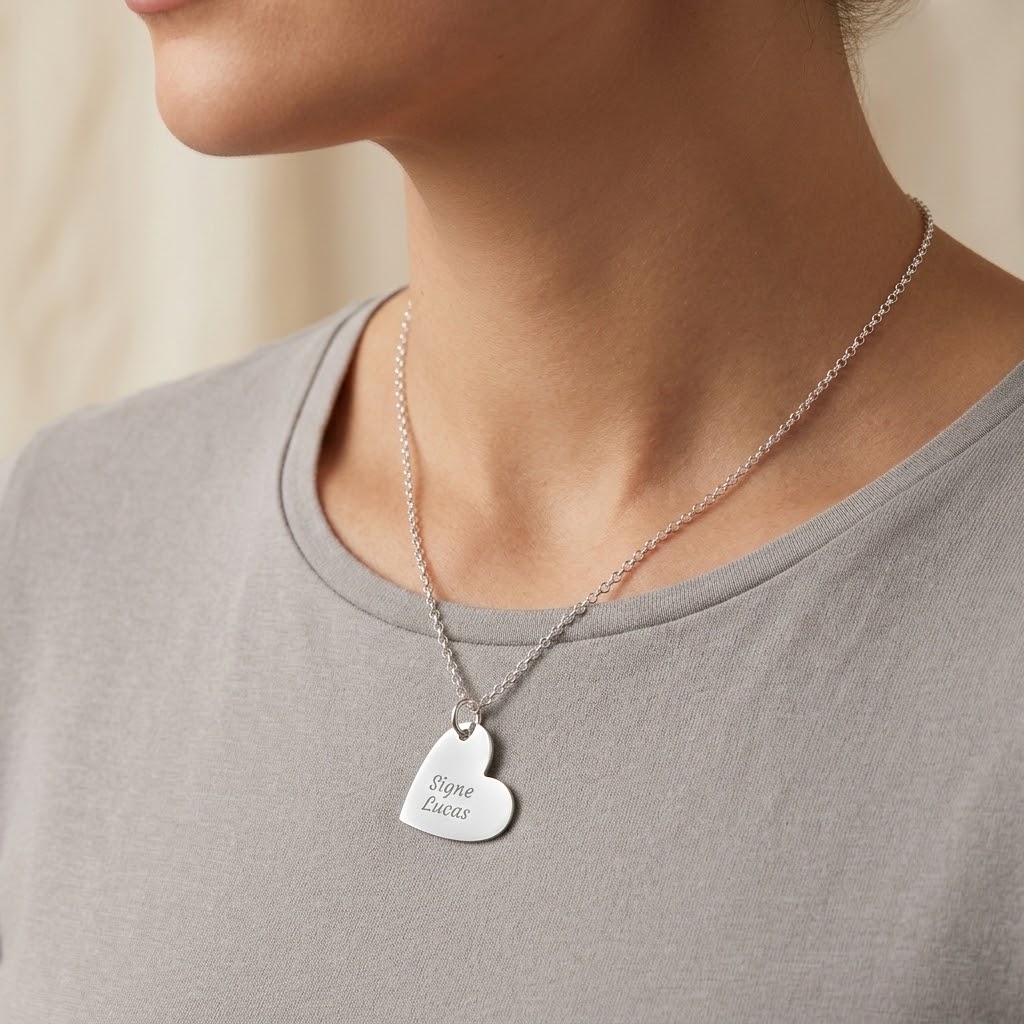Hjärta med berlock, Halsband med gravyr - Silver - 5