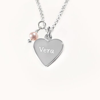 Hjärta med berlock, Halsband med gravyr - Silver