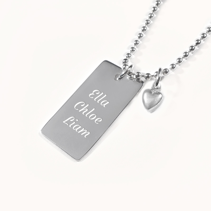 Dogtag med charm, Halskæde med indgravering - Sølv - 2
