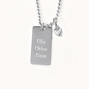 Dogtag med sjarm, Halskjede med gravering - Sølv