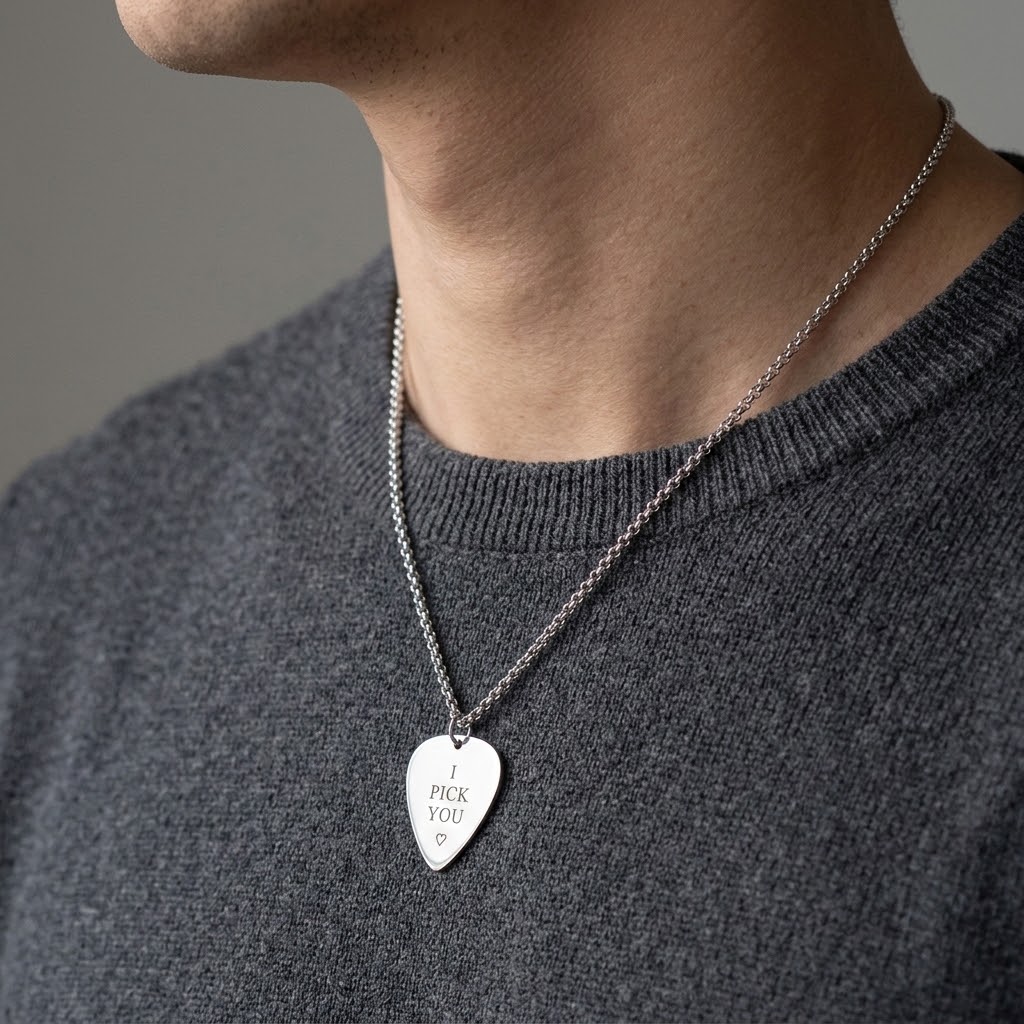 Plektrum, Halsband med gravyr - Rostfritt stål - 4