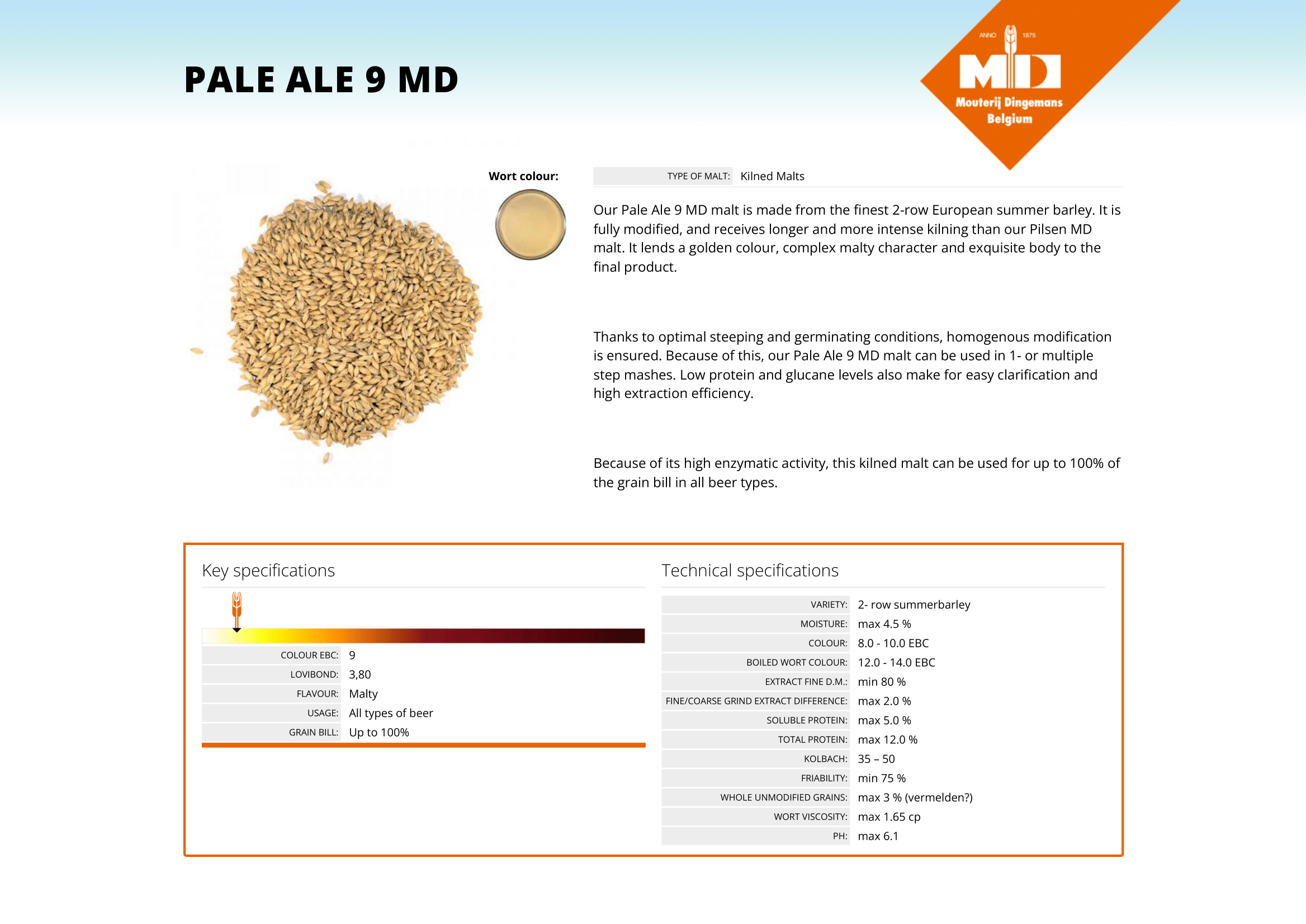 Belgisk alemalt Dingemans, hel malt, 25 kg - 2