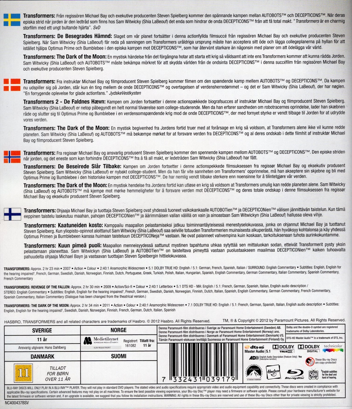 Transformers 1-3 Box (3-disc) (Blu-ray) (Plastfodral lite trasigt) (Begagnad) - 2