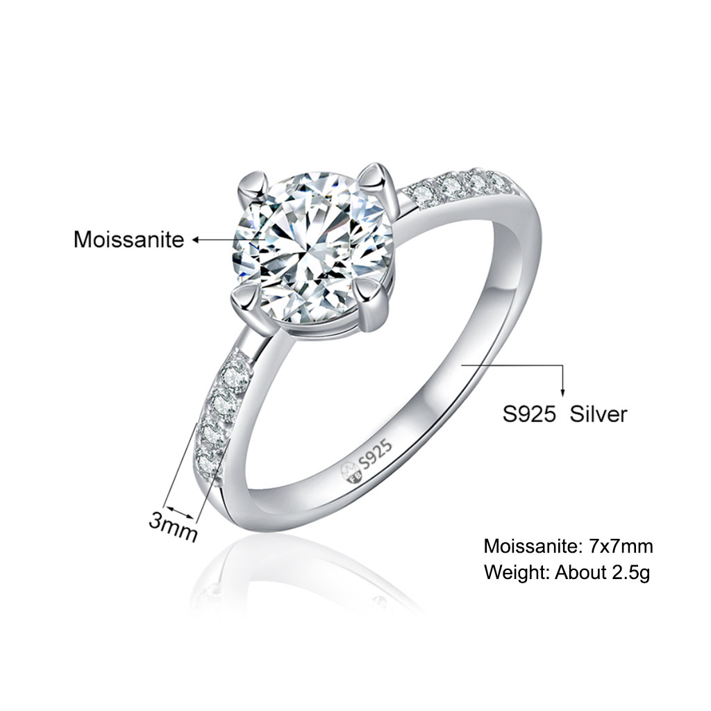 Silver Ring Princess – 1.00ct Moissanite Diamond & 8 CZ in 925 Silver - 7