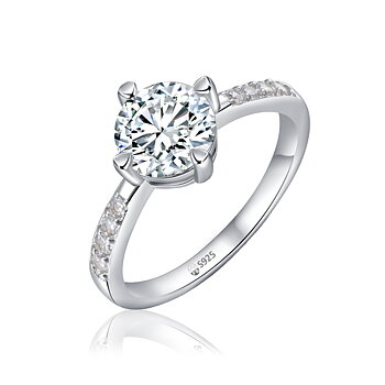 Silverring Princess - Äkta 925s silverring med 1.0CT Moissanite Diamant om hela 7mm samt 8st AAA CZ sidostenar.  Perfekt som förlovningsring och vigselring