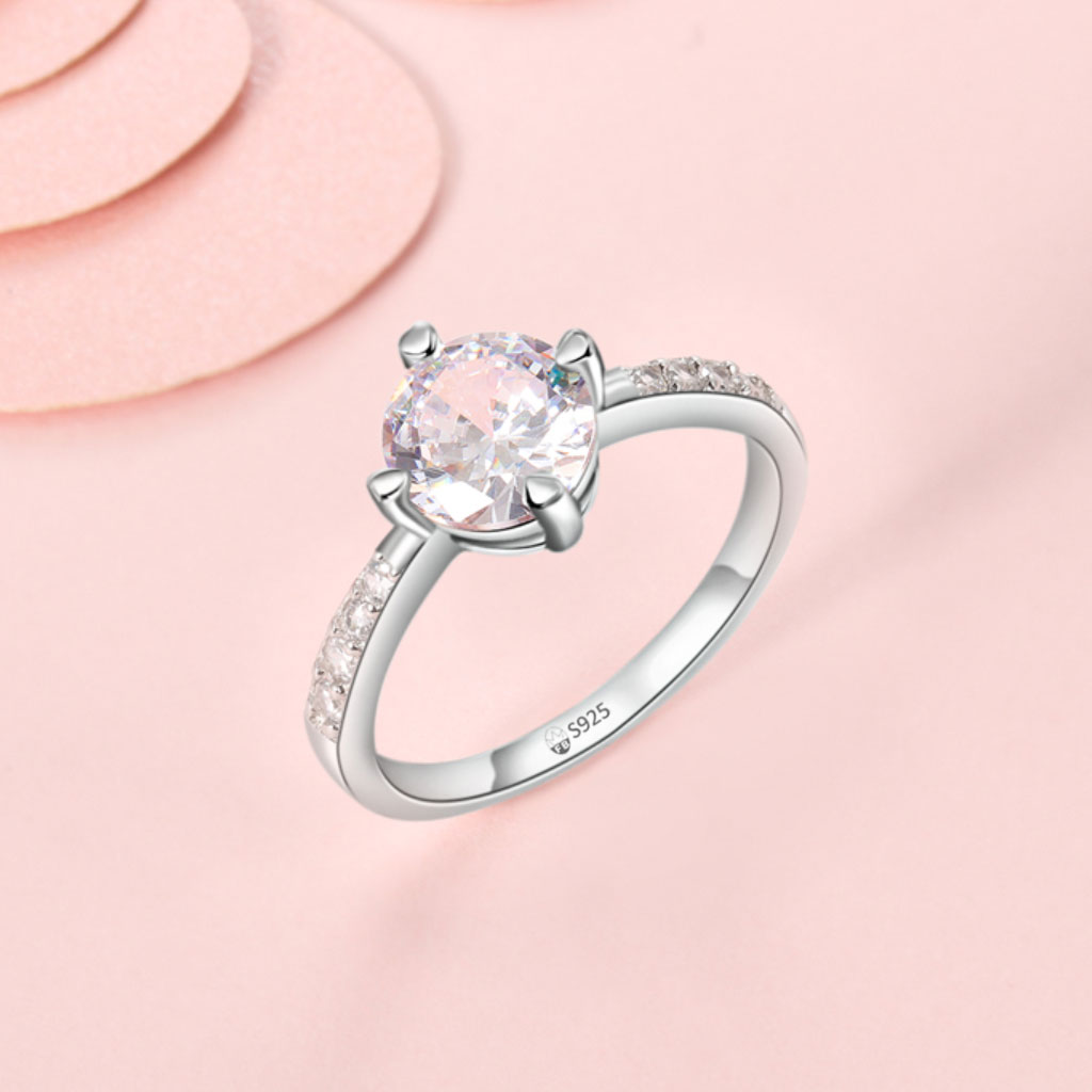Silver Ring Princess – 1.00ct Moissanite Diamond & 8 CZ in 925 Silver - 6