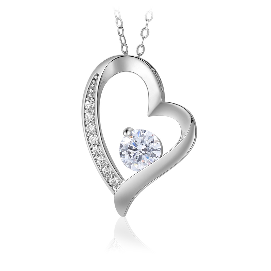 Sølvhalskæde med hjerte i 925s og 1CT AAA Cubic Zirconia