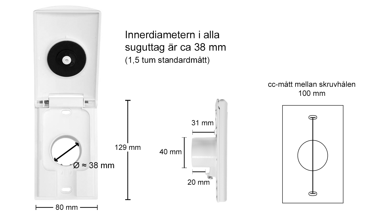 Suguttag VEX R, plast vit, rektangulärt lock - 4