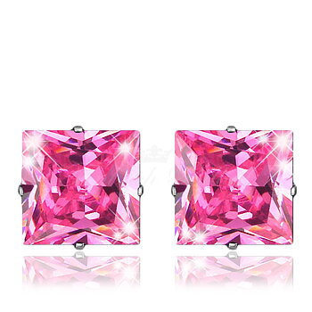 Stud Örhänge Pink Princess - 6mm Princess Cut CZ 316L Stål